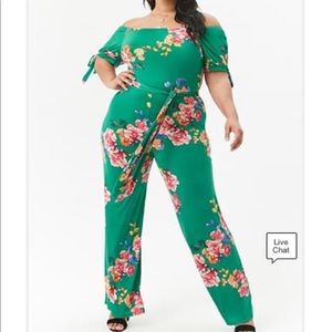 Plus size floral off the shoulder jumpsuit